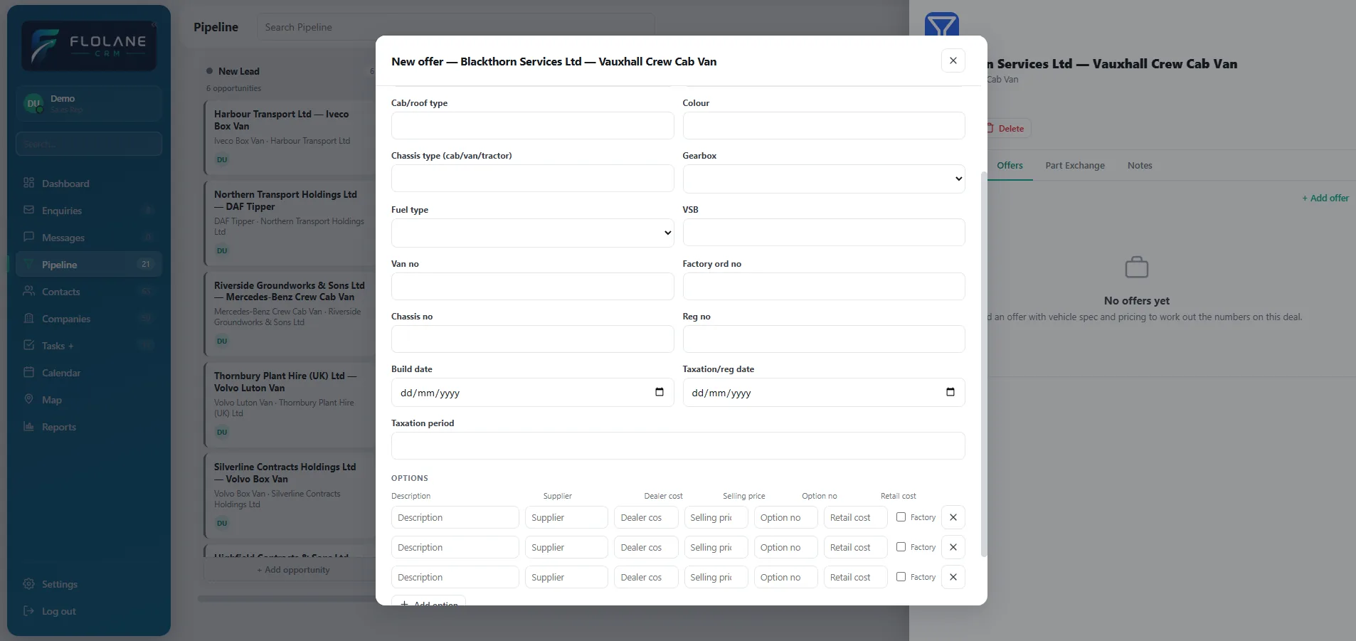 Quotation management screen showing offer revisions